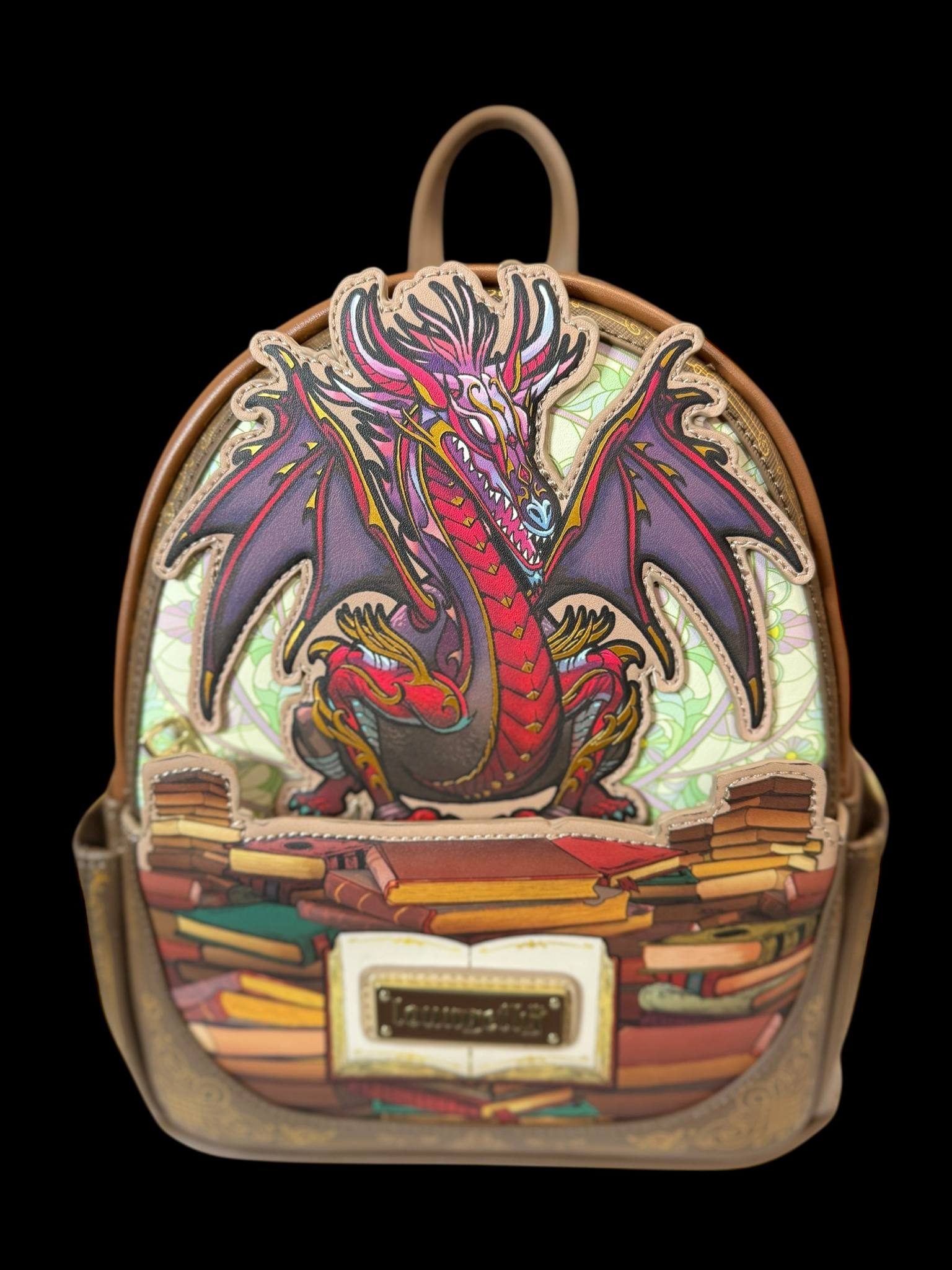 Loungefly Dragon Stained Glass Books Mini Backpack Exclusive 