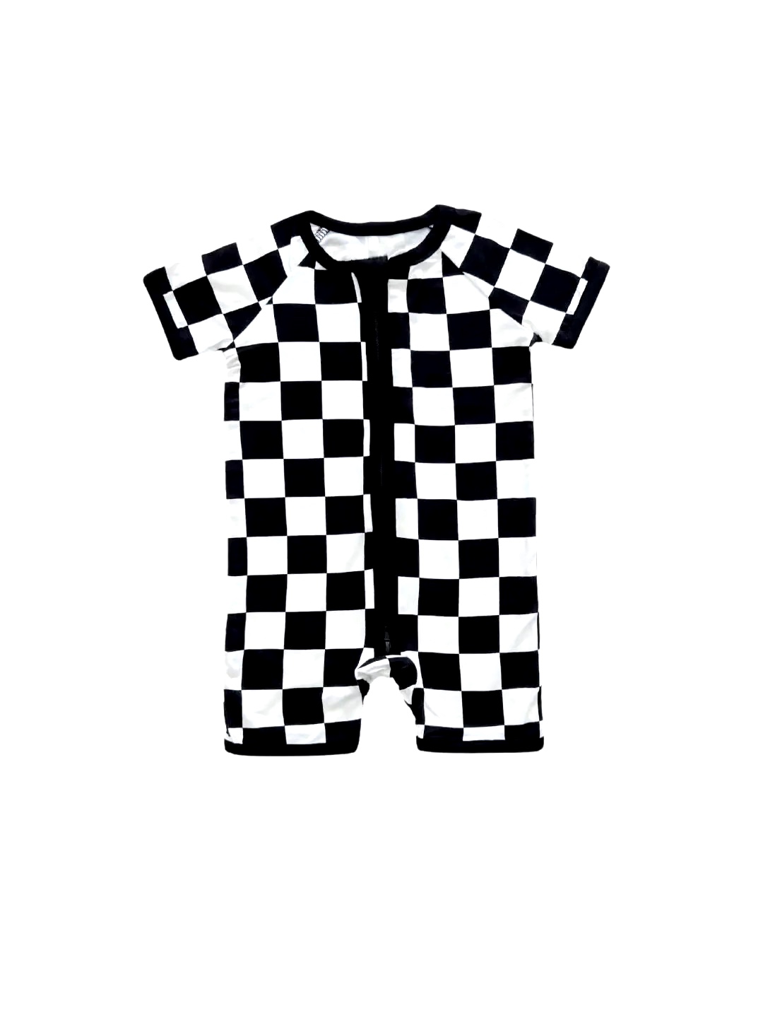 Baby Bamboo Shorty Romper | Black Checkered | Shop The Boys