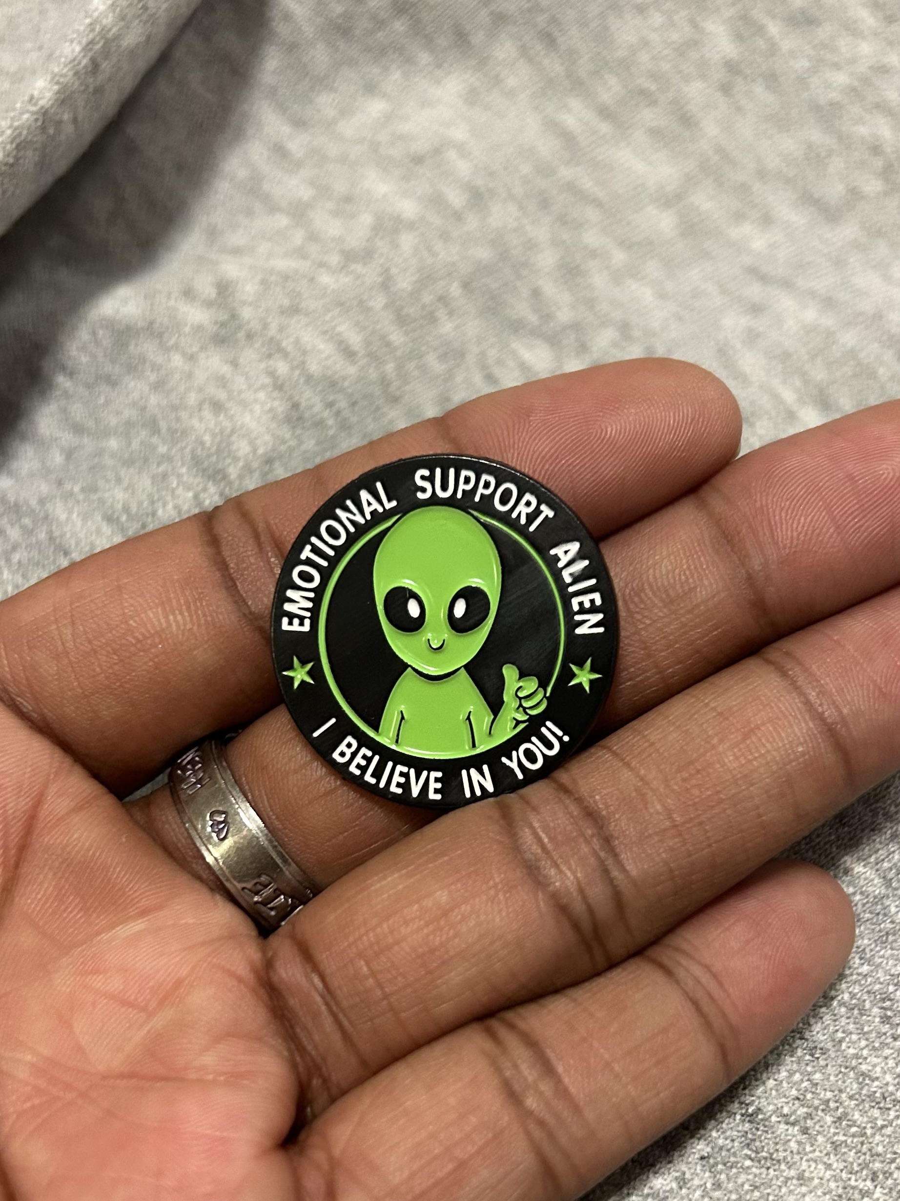 Alien Emoji Enamel Pin - 1 Inch, Black Nickel, For Jackets Backpacks - View #3