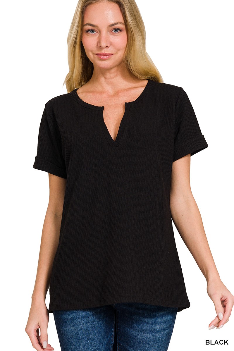 Melage Baby Waffle Henley Neck Short Sleeve Top | Caravan