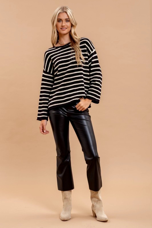 Stripe Boat Neck Drop Shoulder Knit Sweater | Apricot Lane