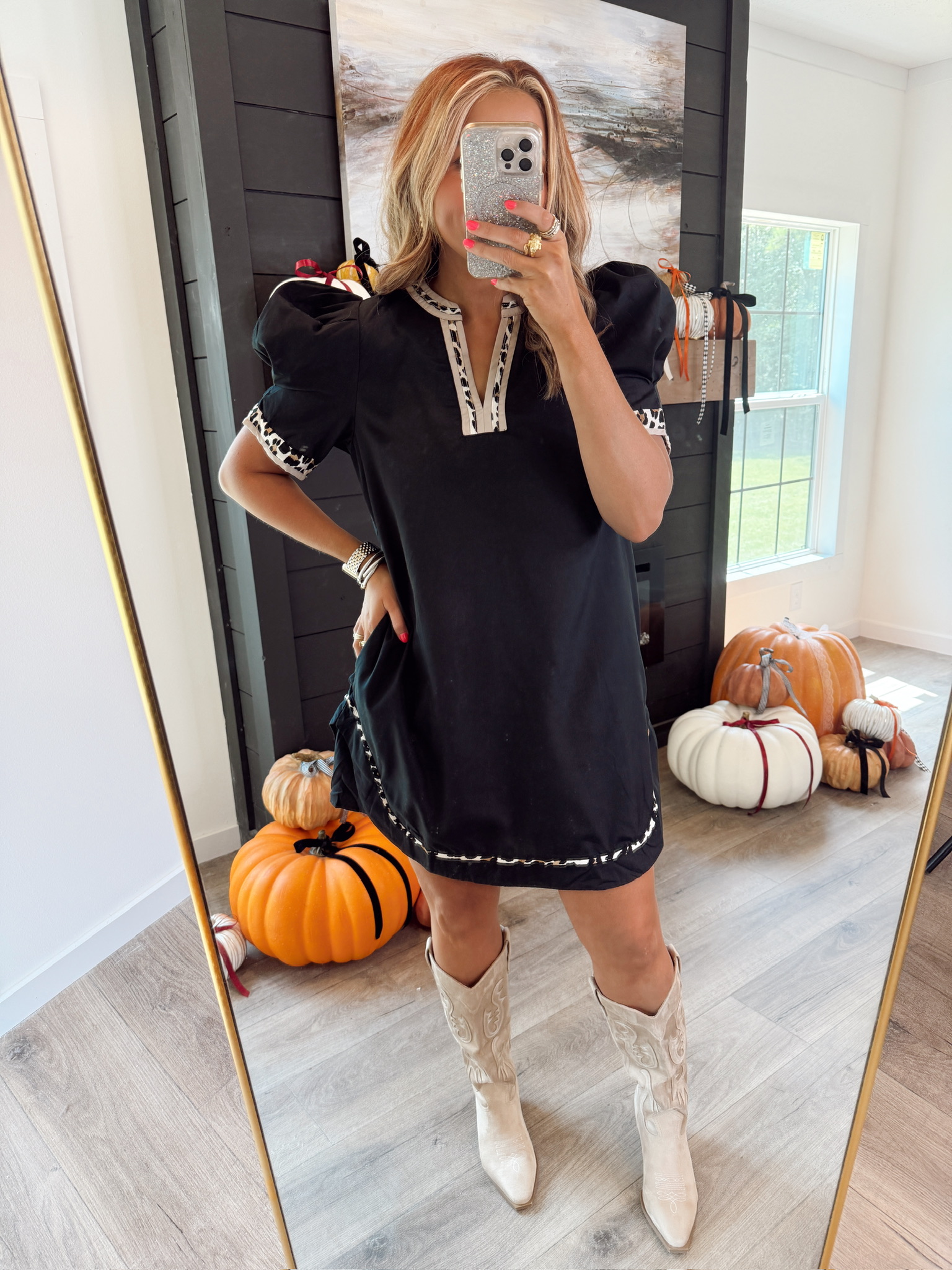 Entro Black Solid Pleated Short Puff Sleeve Mini Dress | Fly Boutique