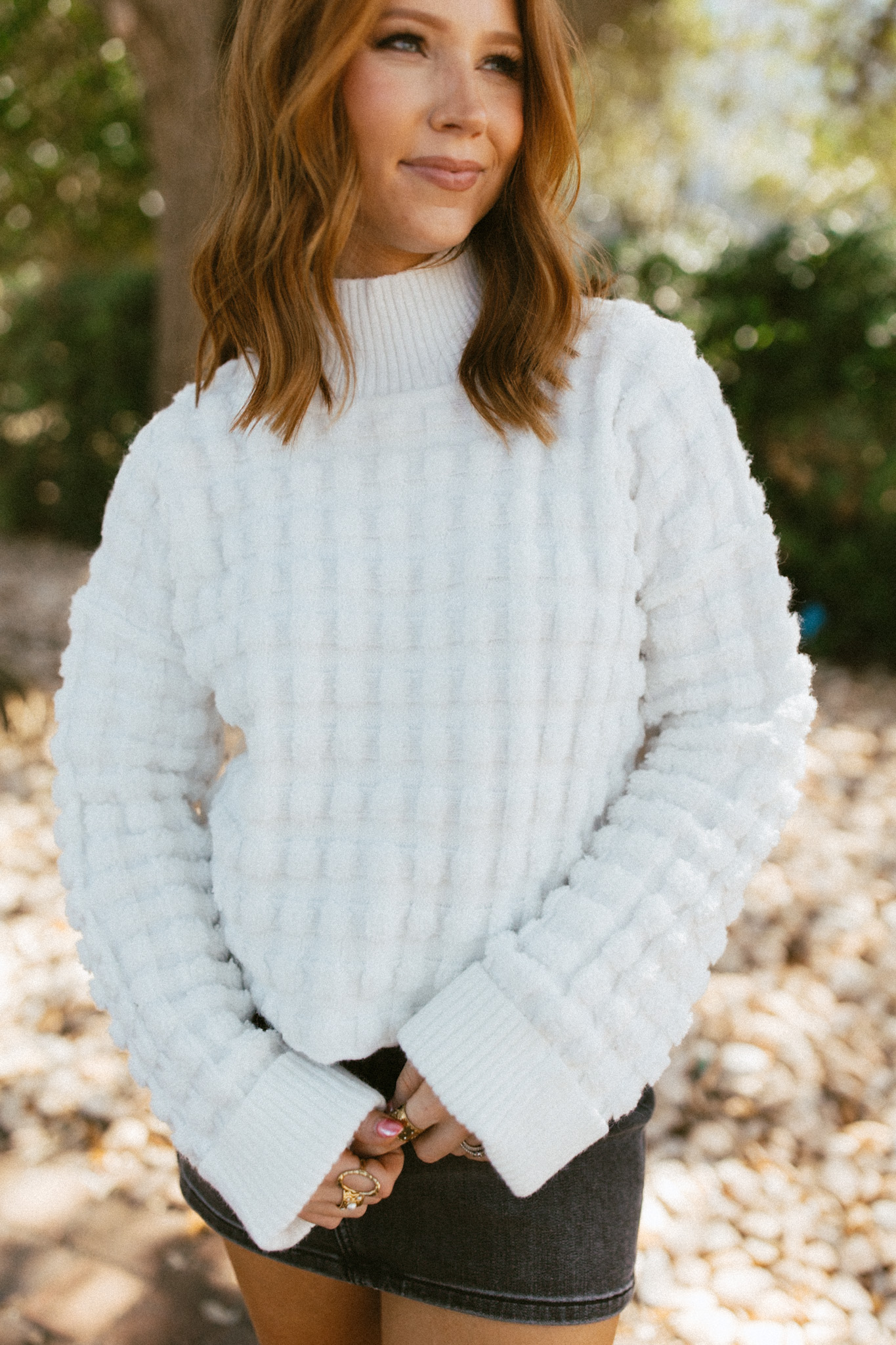 Off White Textured Turtleneck Cropped Sweater | Fly Boutique