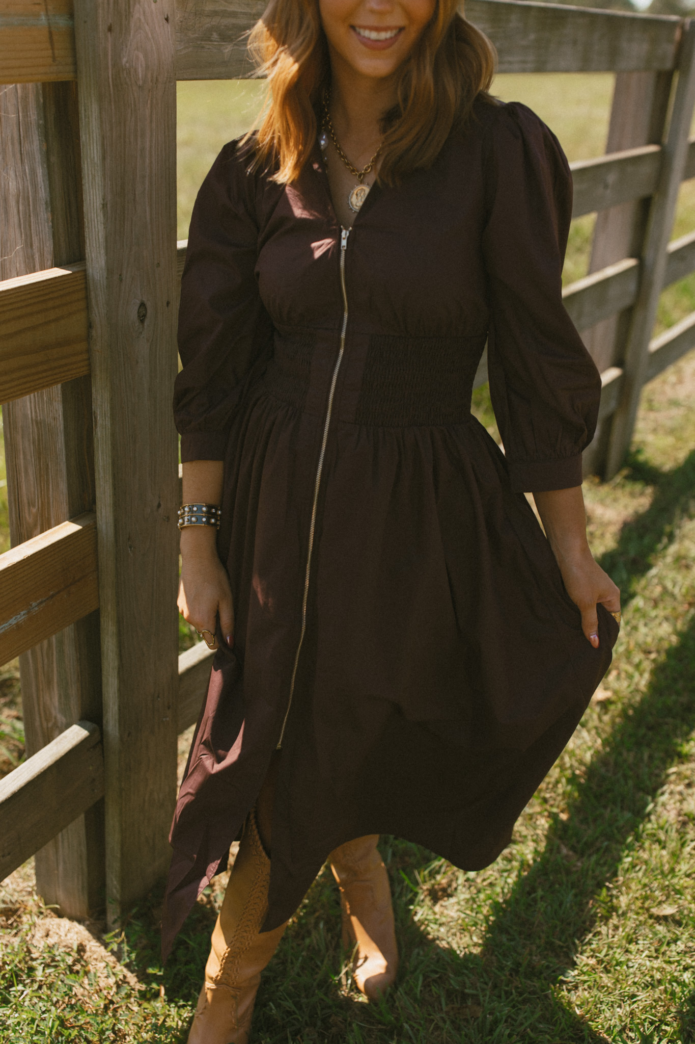 brown entro dress Entro Textured Flutter Sleeve Dress Brown / L