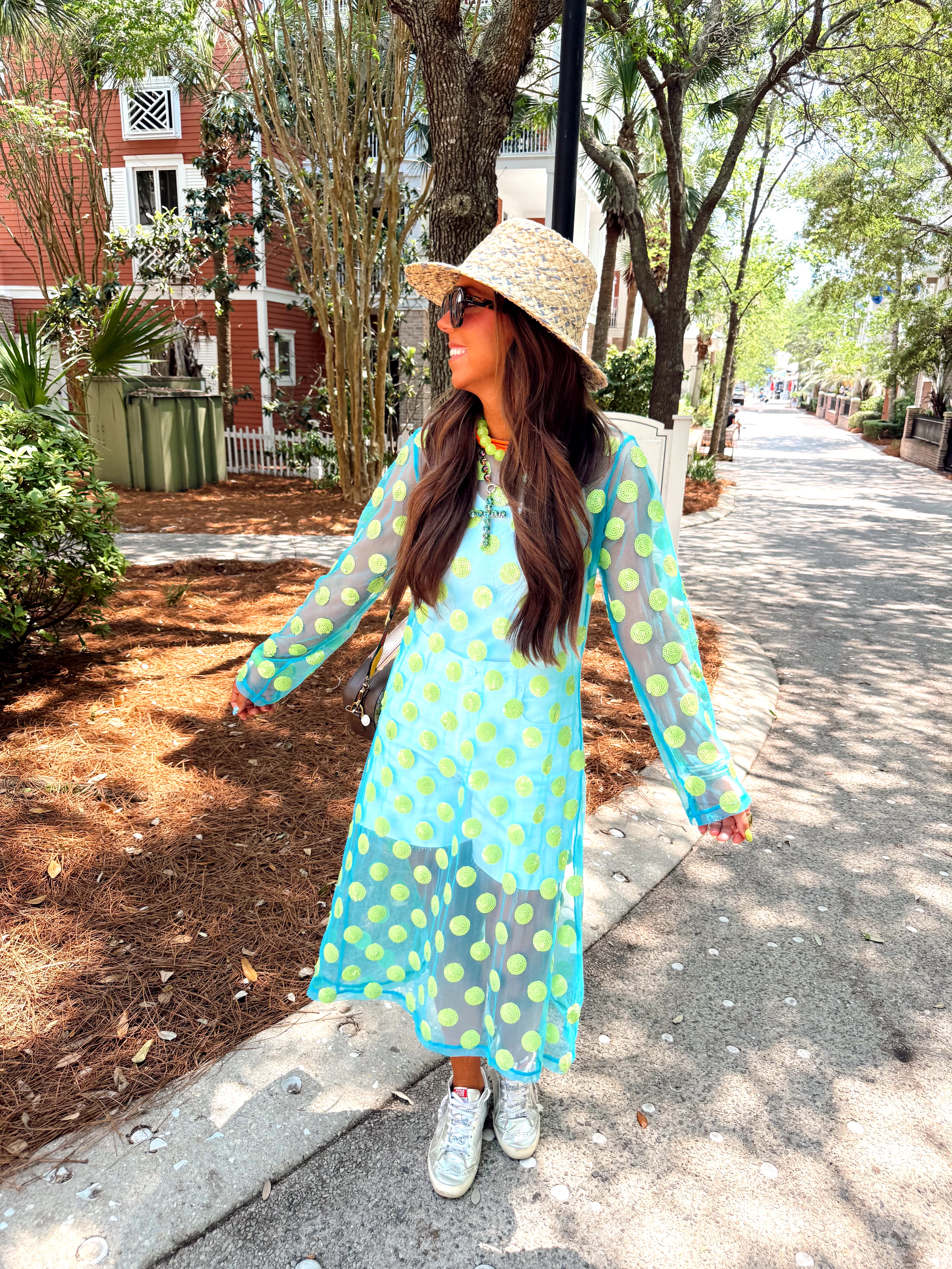 neon green and blue dress Neon Blue And Green Hippie A-Line Dress by IvaW