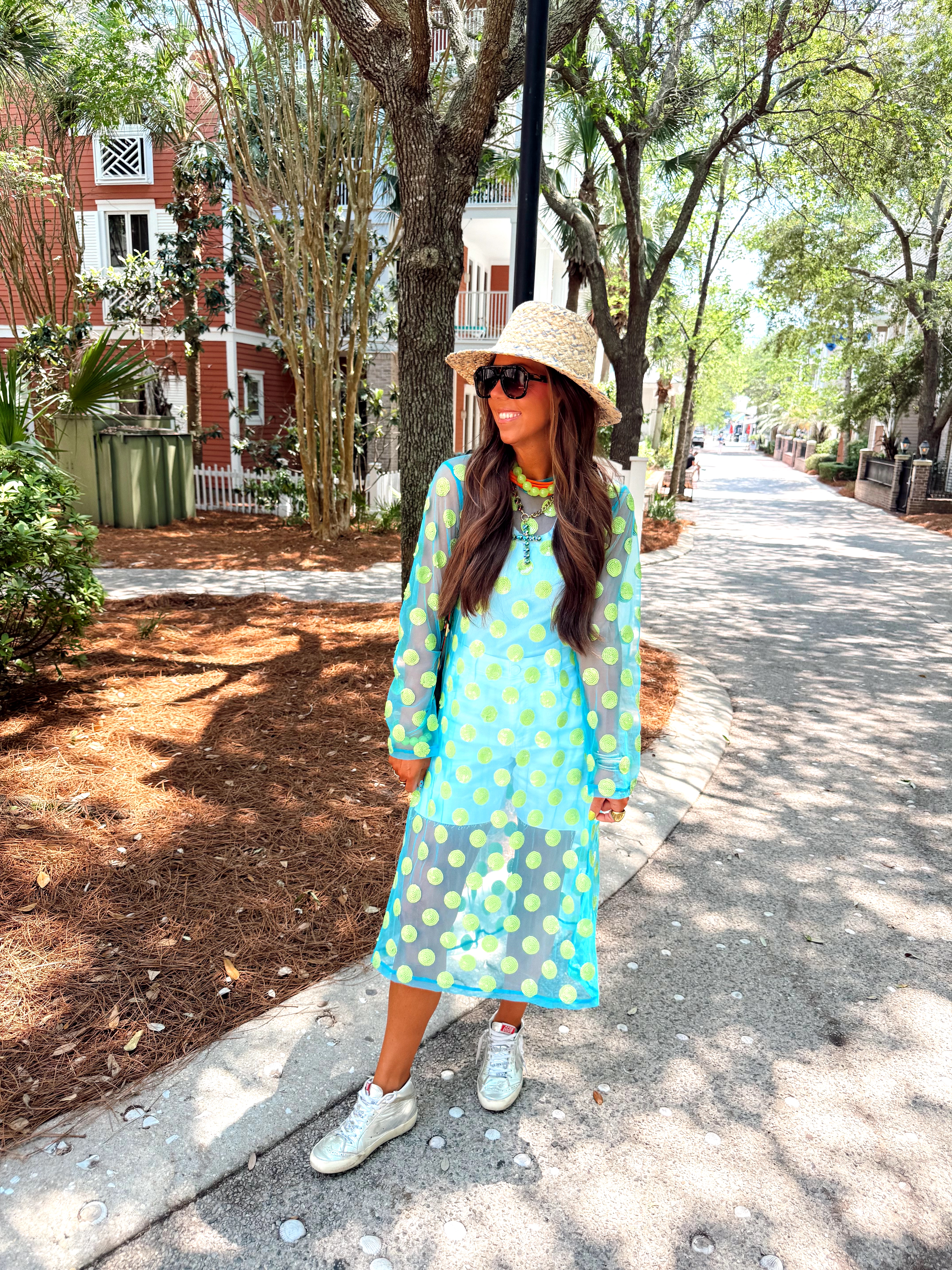 neon green polka dot dress Cara Cara Cherry Mini Dress 4 / Polka Dot Green